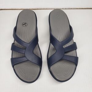 Crocs Womens Sanrah Strappy Wedge Slide Flip Flop Sandal Blue Size 9 2016